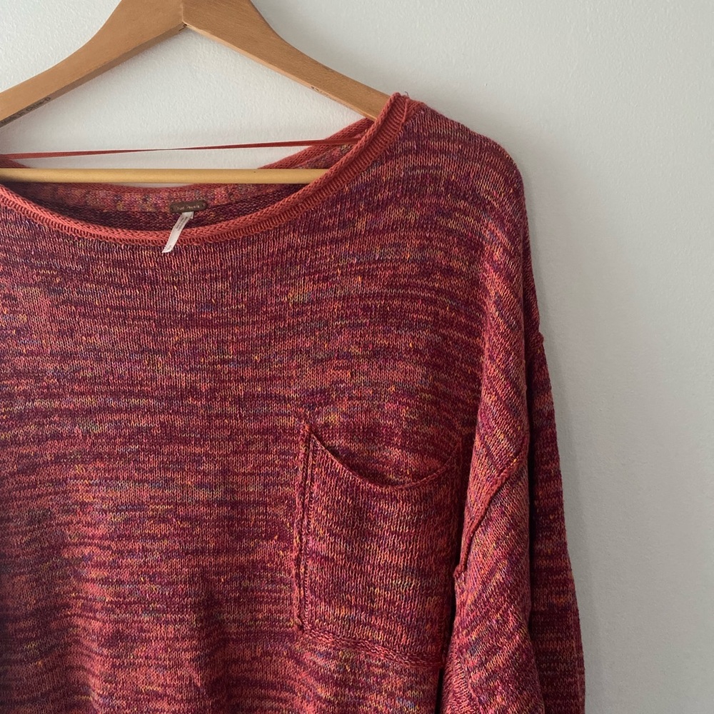 Free People Distressed Oversized Red Sweater